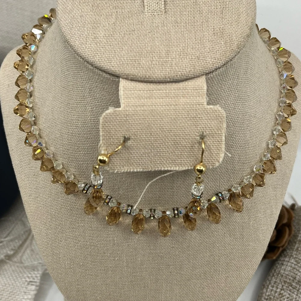 Vintage 14K Gold '585 Italy' Necklace Earring Set with Faceted Quartz - Picture 2 of 16